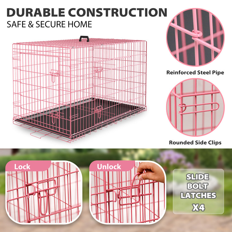 Archie Oscar Jorden Dog Crates for Large Dogs Folding Metal Wire Crates Dog Kennels Outdoor and Indoor Pet Dog Cage Crate with Double Door Divider Panel Removable